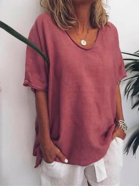 Round neck linen t-shirt