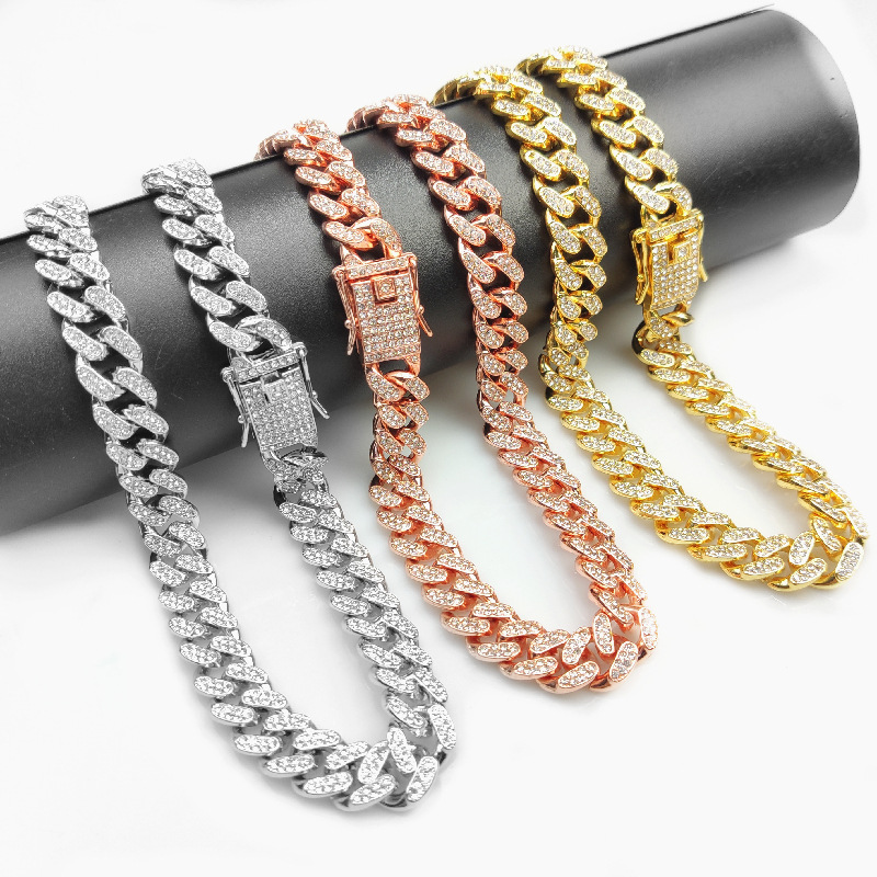 Zinc alloy hot style same style 13mm wide popular rap hip hop Cuban chain large gold chain factory direct sale