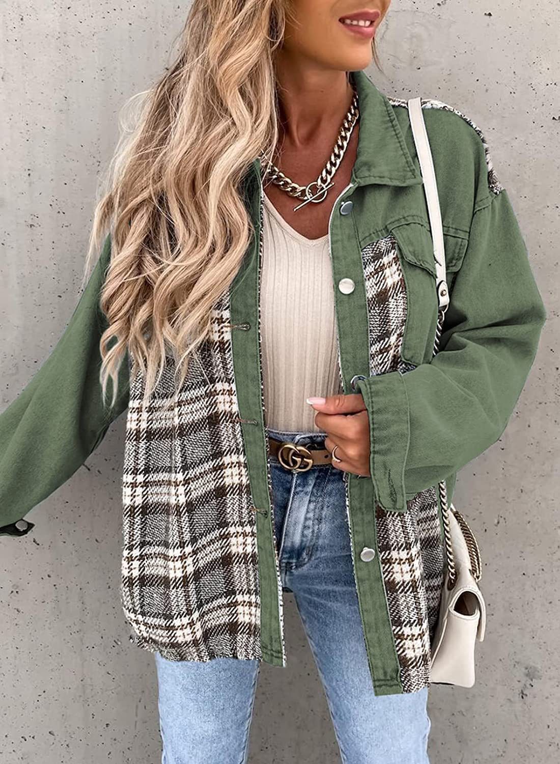 Checked denim jacket