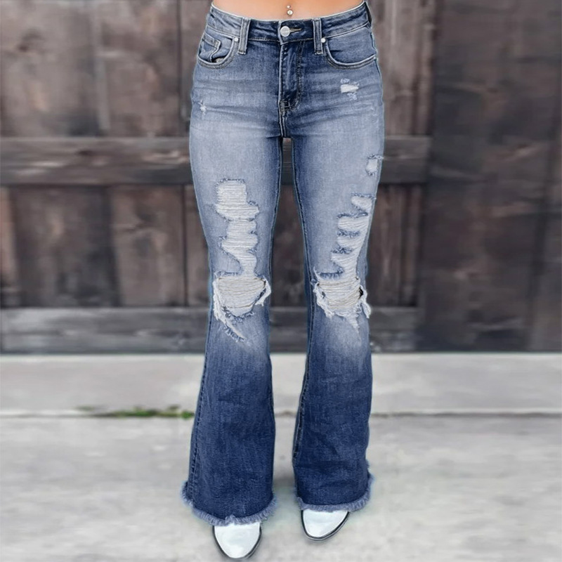 Hole flared trousers