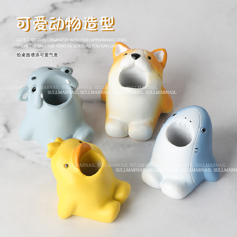 Nail art pen cartoon storage pen holder ornaments desktop polished head big mouth bubble bowl duck corgi shark hippo