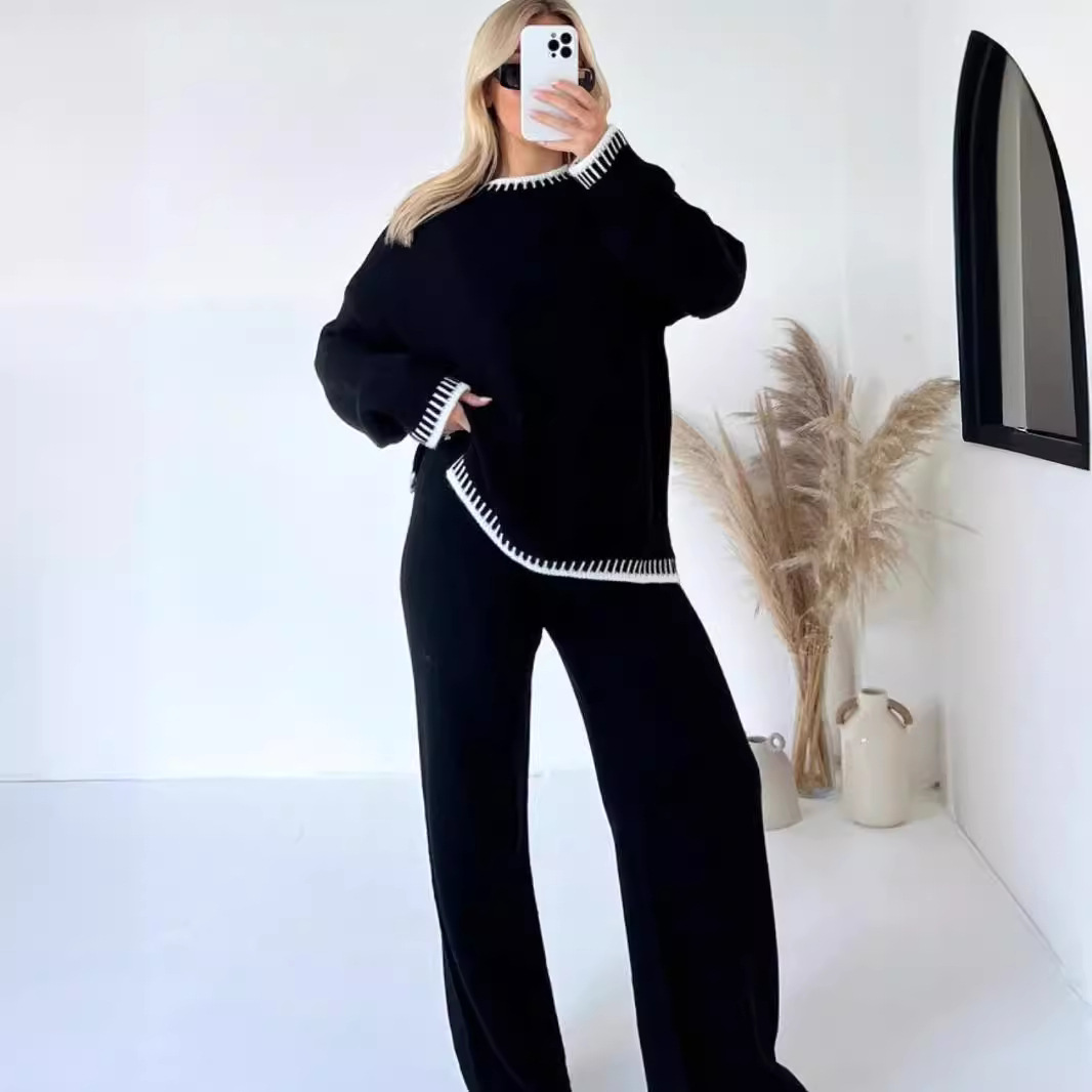 2023 European and American cross-border autumn and winter new products Independent station AliExpress fashion solid color casual loose two-piece suit for women