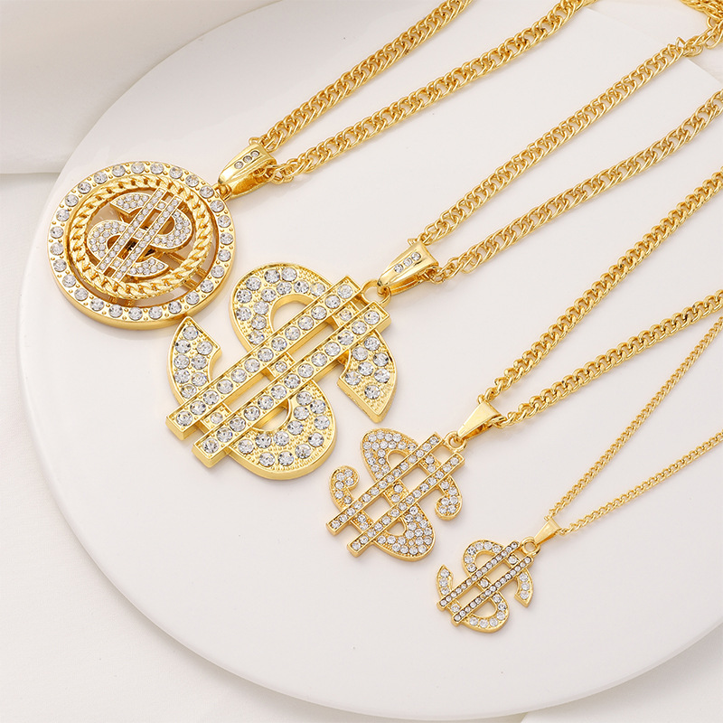 Factory direct supply exquisite fashion necklace simulation dollar sign diamond necklace jewelry pendant spot for wholesale