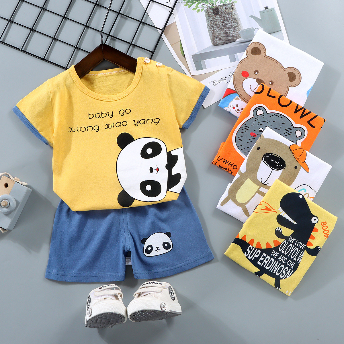 Children's short-sleeved suit pure cotton boy's T-shirt baby summer children's clothing girls shorts baby clothes summer clothing