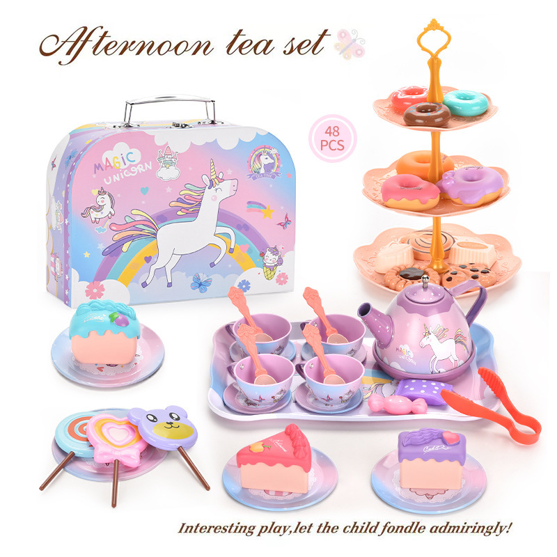 Cross-border girl play house afternoon tea set simulation dessert cake coffee tea break portable gift box set