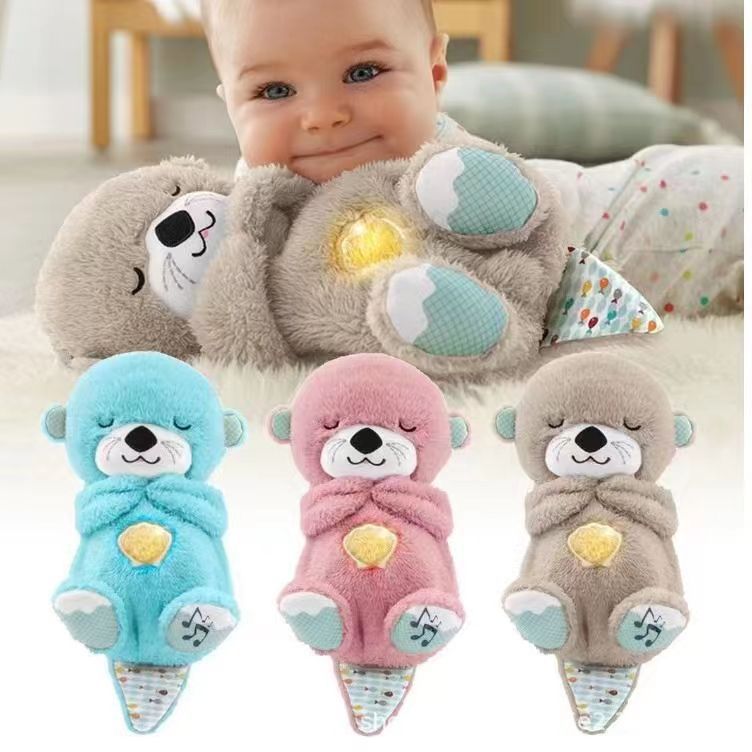 Breathing bear companion coaxing sleep otter plush doll toy baby children soothing music doll cross-border