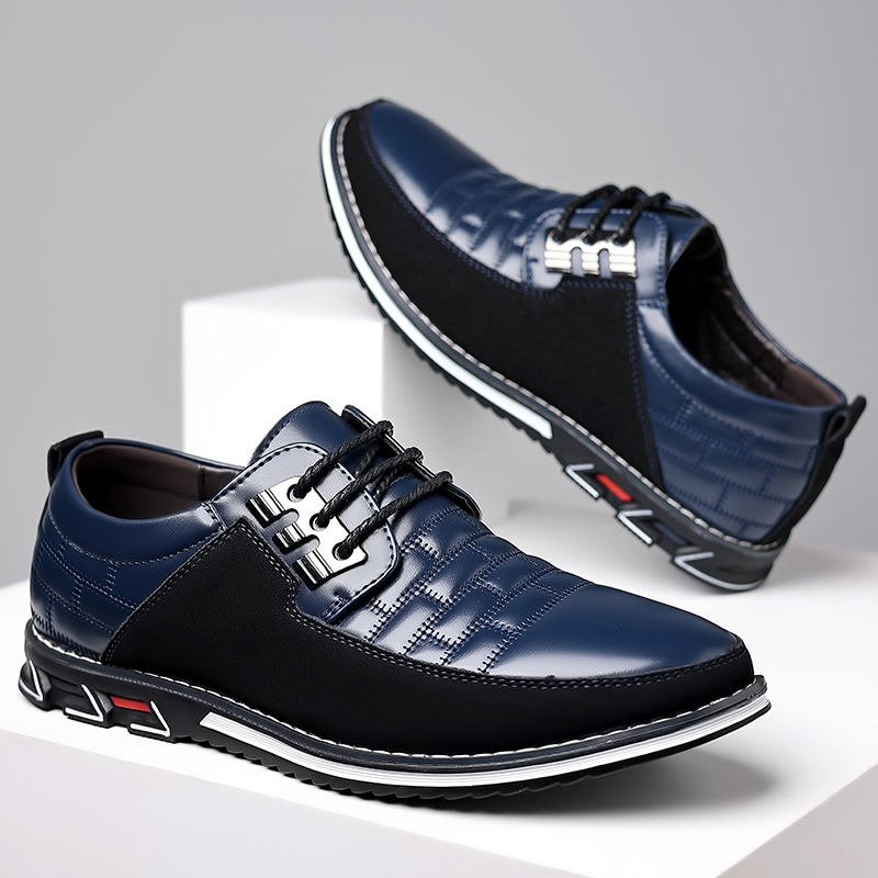 Plaid lace-up leather shoes