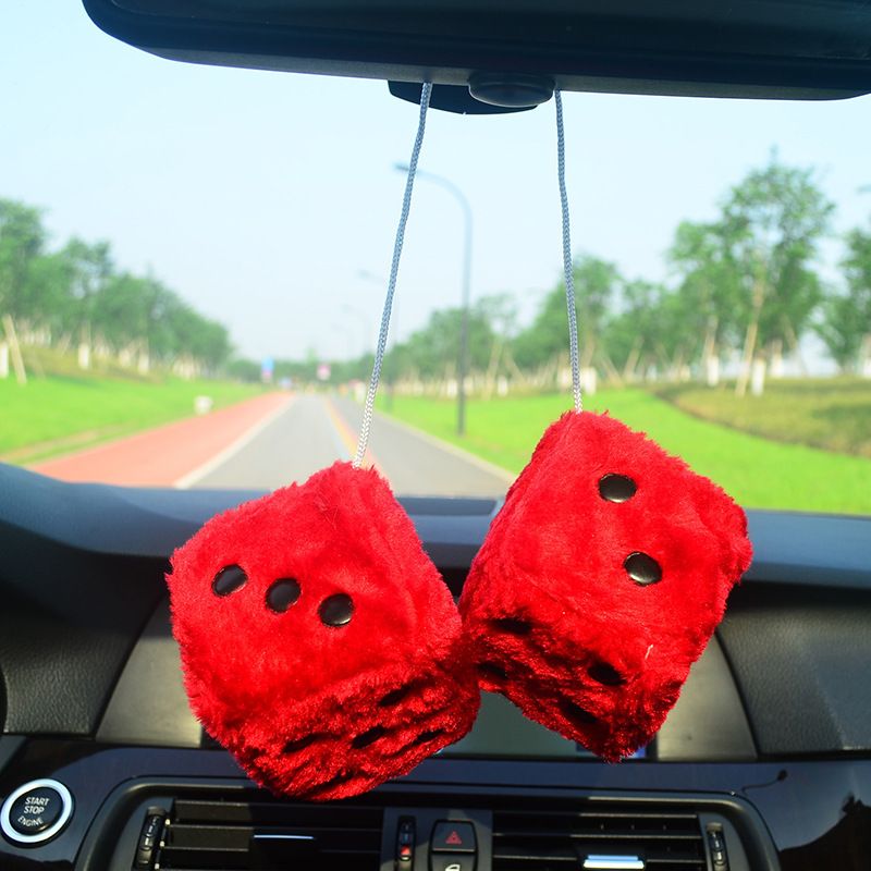 7.5cm long hair hot stamping dot dice plush toy cube pendant car pendant screen