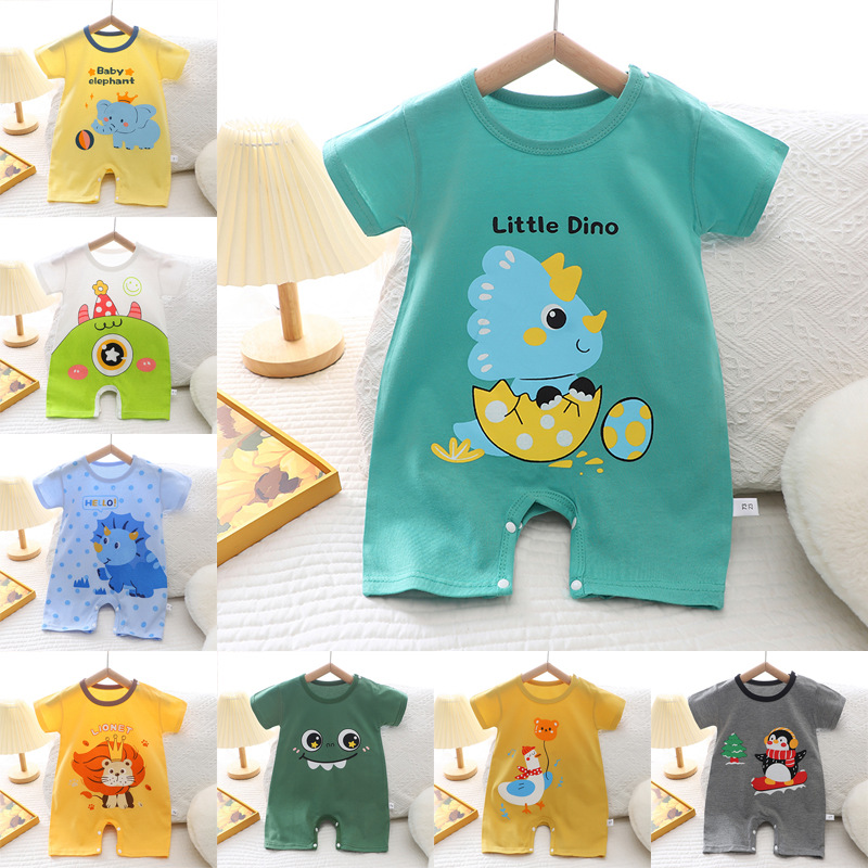 Infant and toddler crawling clothes pure cotton summer new Korean style baby boy thin section female short-sleeved children's jumpsuit